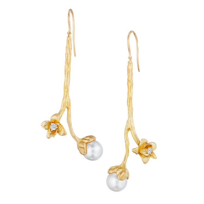 Flower Bud and South Sea Pearl Earrings