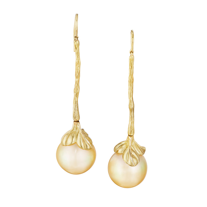 Leaf Earrings with South Sea Pearls