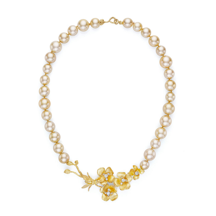 Champagne Pearl Flower Garden Necklace with Bee - Price Upon Request