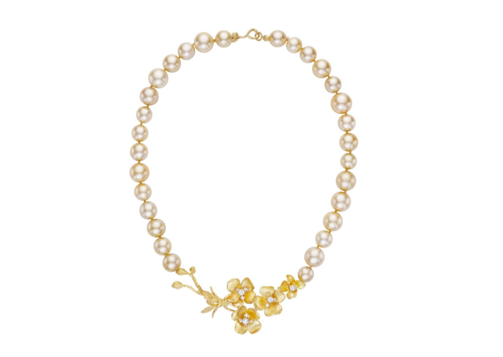 Champagne Pearl Flower Garden Necklace with Bee - Price Upon Request