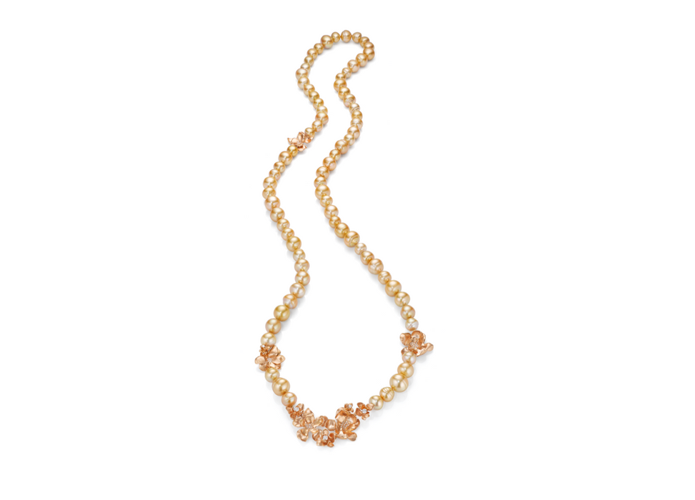 Golden Pearl Flower Garden Necklace