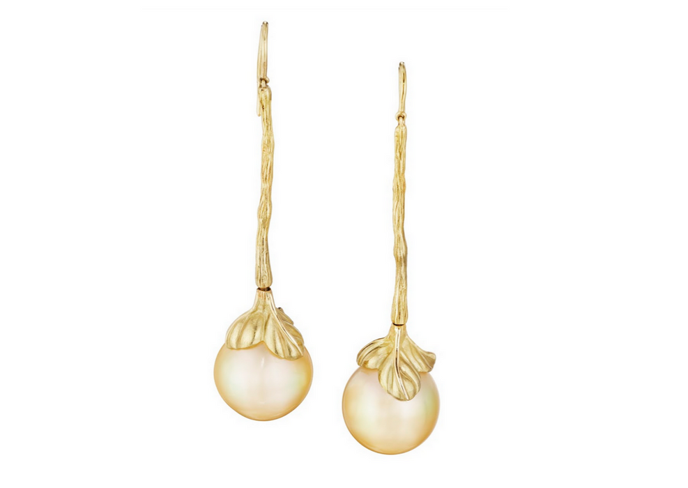 Leaf Earrings with South Sea Pearls