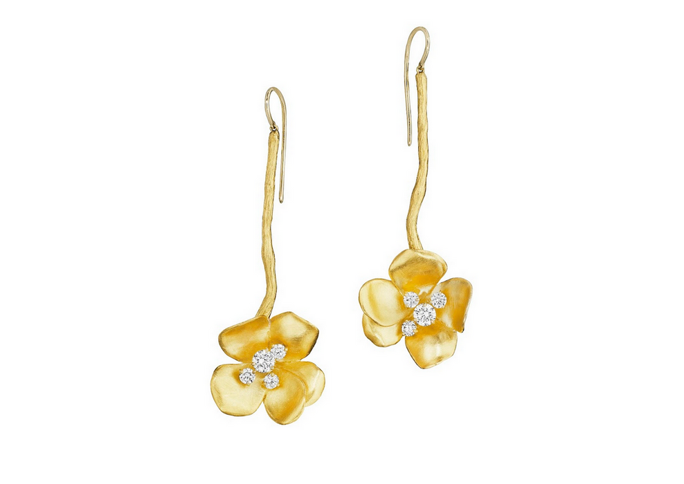 Diamond Cherry Blossom Hanging Earrings