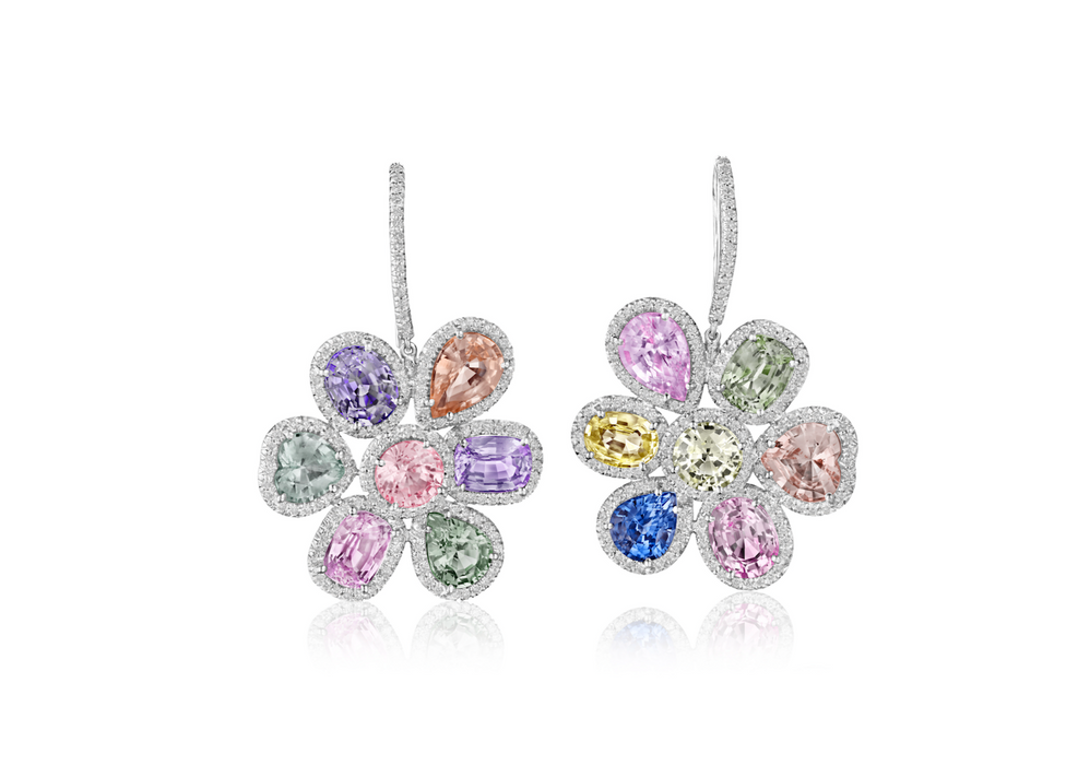 Sapphire and Diamond Flower Earrings